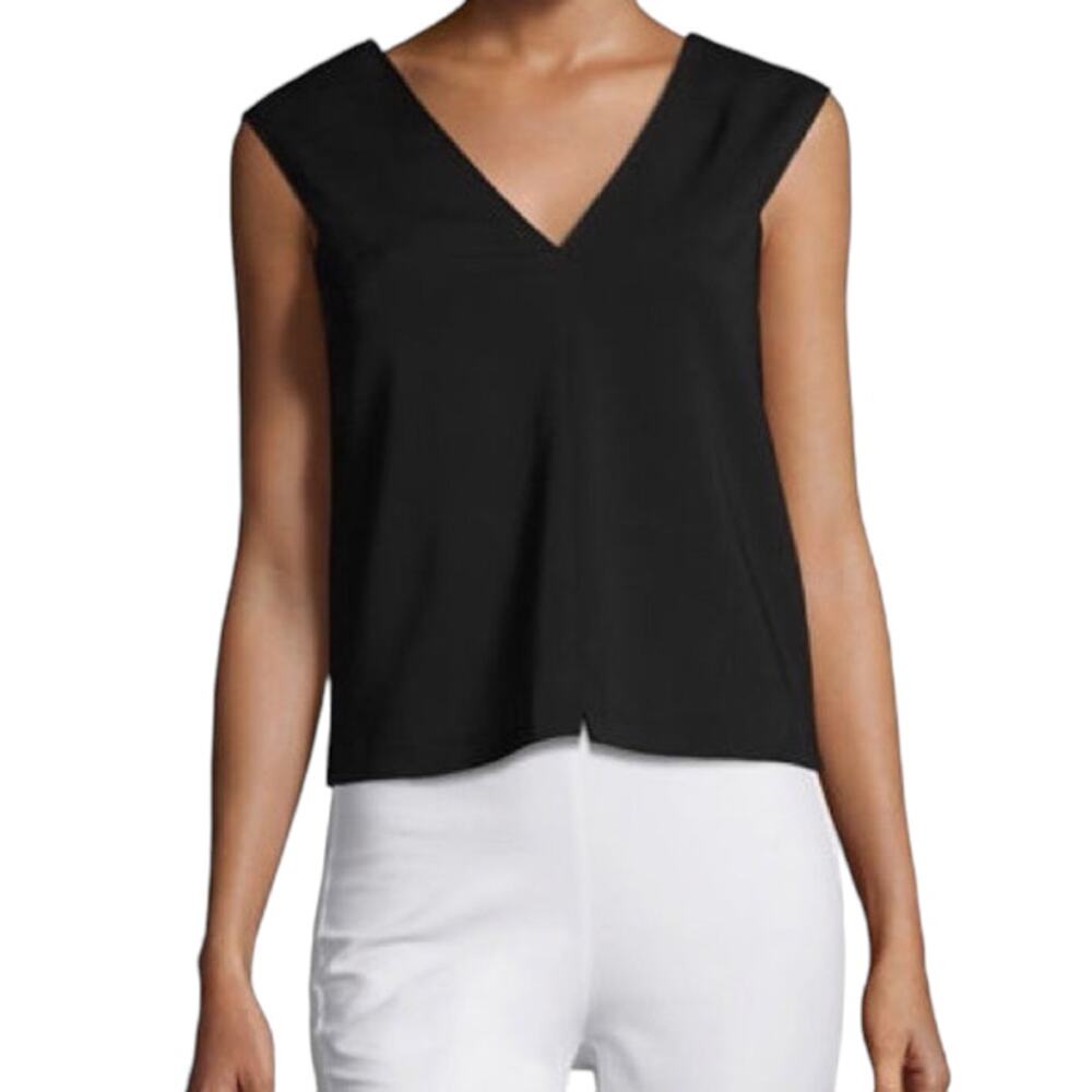 Rag & Bone Alma Boxy Tuxedo Sleeveless V Neck Lined Crop Top Tank Black Medium